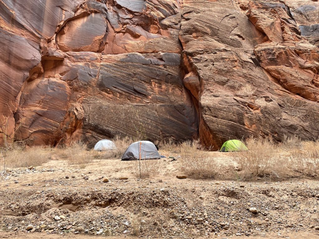 Tents set up at the confluence in Paria canyon