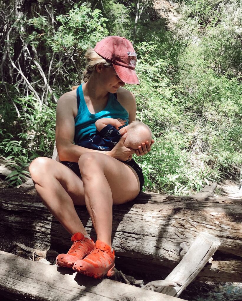 breastfeeding baby on a hike